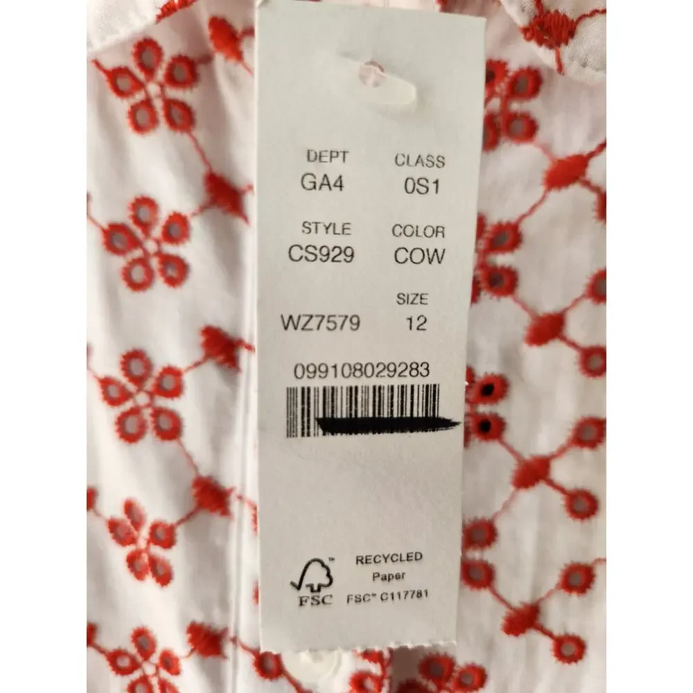 NWT J. Crew Mini Eyelet Shirt-Dress Crimson On White Eyelet Preppy Classic 12